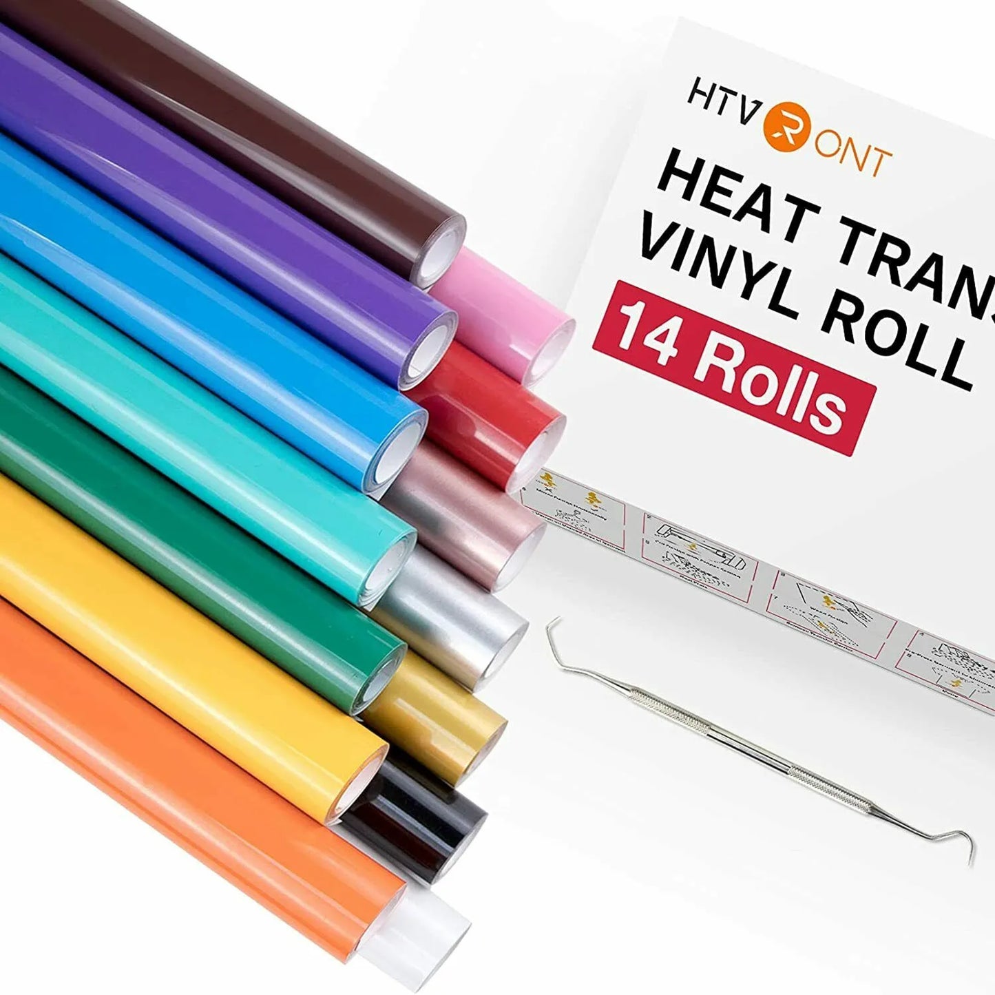 HTVRONT 14pcs 12inX3ft Multi-Color PU Heat Transfer Vinyl Roll for Cricut T-shirt Printing DIY Iron on HTV Film Christmas Gift