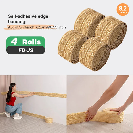 4Rolls Sxp Self-Adhesive Edge Banding Strip Foam Waistline Sticker 8mm Thikness Peel-And-Stick Suitable for all Indoor Areas