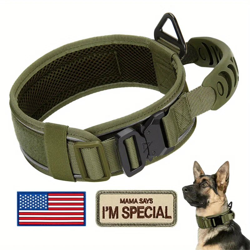 ZCAYNGER 3pcs 2.6" Tactical Dog Collar for Medium Dogs, Adjustable Heavy Duty Nylon Dog Collar with Reflective Stitching And Padded Handle for Hiking/Running