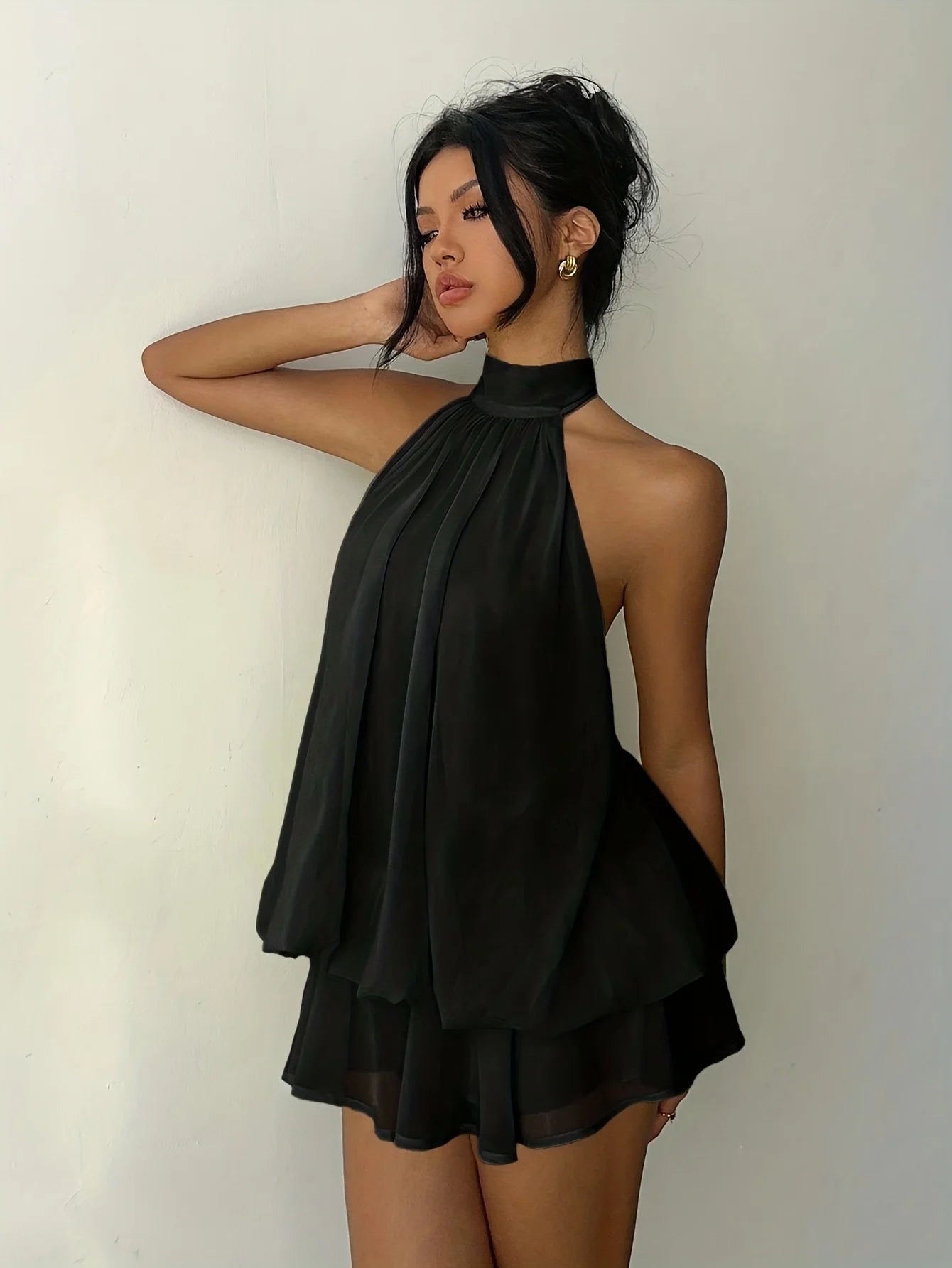 Women's Elegant Off-Shoulder Tie-Up Mini Dress, Backless Party Vacation Dress