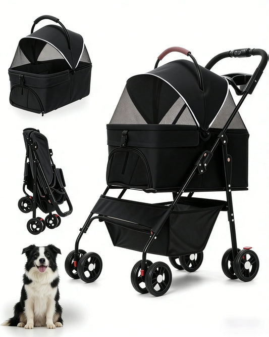 2-in-1Pet Stroller for Small Dogs Cats Foldable Lightweight 4 Wheel Dog Stroller with Removable Carrier Travel Portable Pet Cart