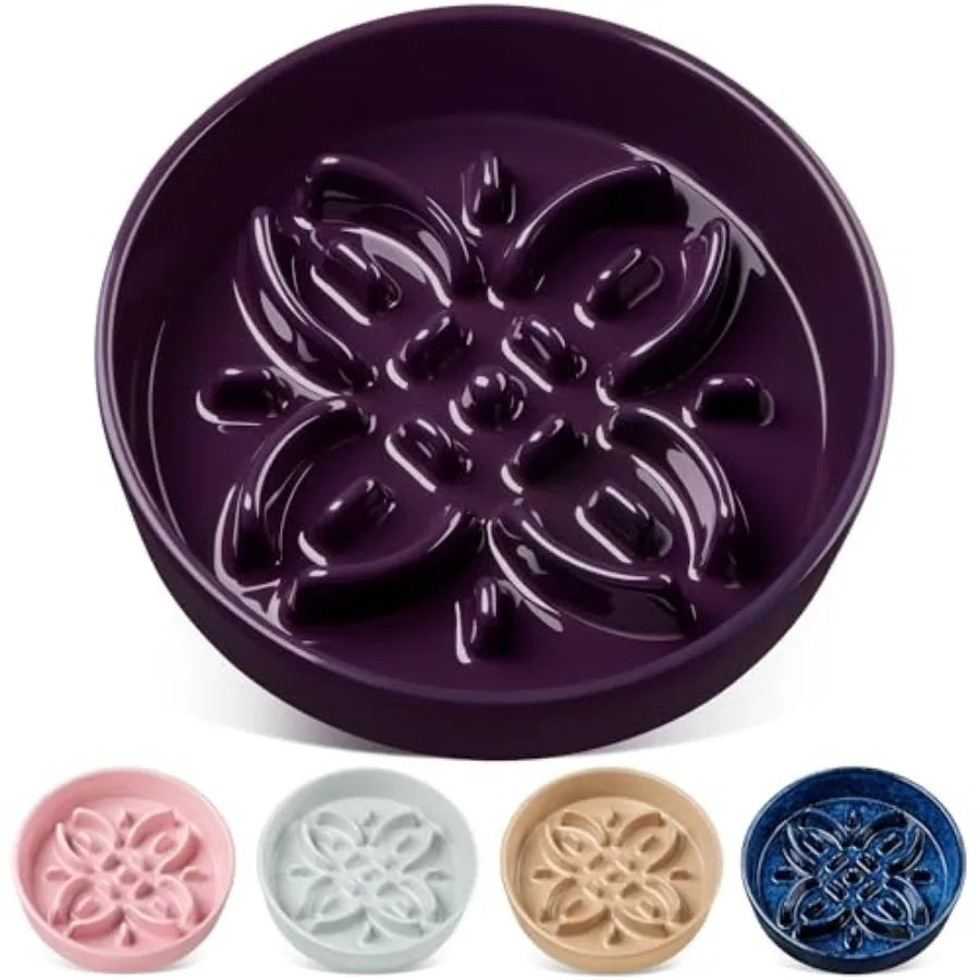 Ceramic Slow Feeder Dog Bowls Puzzle Dog Food Bowls with Floral Maze Anti -Slip Pet Food Dish for Large Breed 3 Cups