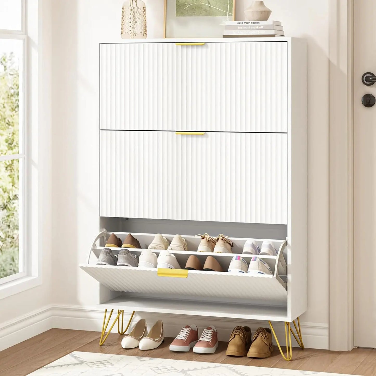 Shoe Cabinet With 3 Flip Drawers Slim Entryway Storage
