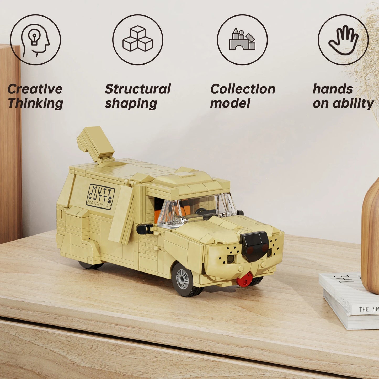 Funny Dog Van DIY Car Building Blocks Set Animal Vehicle Model Living Room Shelf Home Decoration Office Desk Decor Gifts for Fans