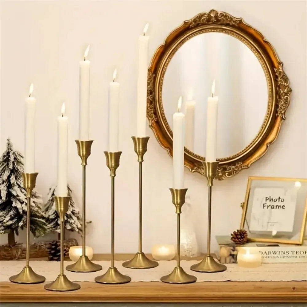 6pcs/Set Romantic Candlestick Gold Metal Taper Candle Holders European Elegant Home Decorate Holder for Room Wedding Decoration