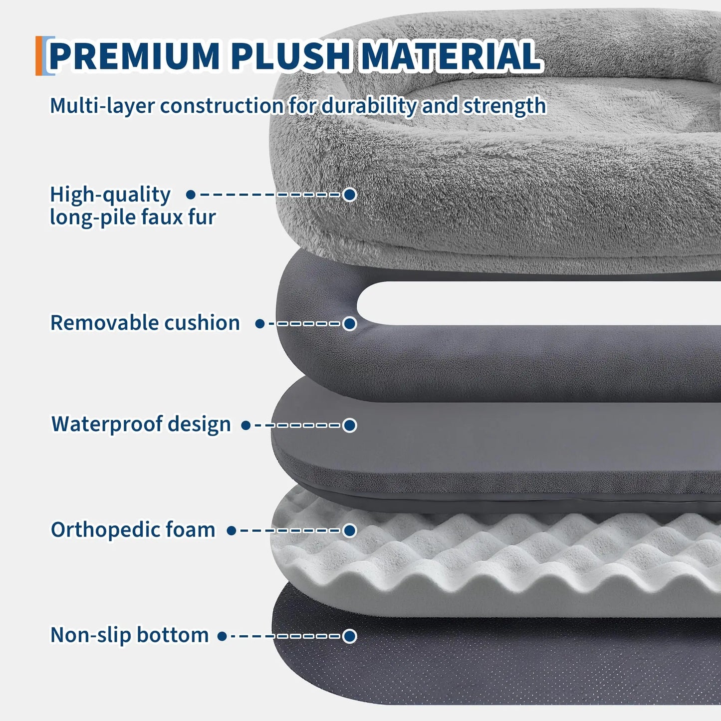 HiMISSCN Giant Orthopedic Faux Fur Human And Pet Dog Bed With Side Pocket