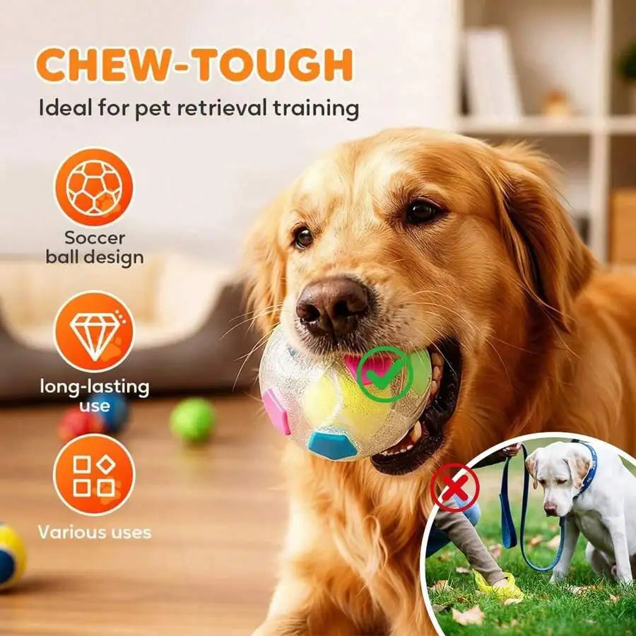 Chew-Tough Soccer Ball Dog Toy For Retrieval Training TPR Squeaky Interactive Outdoor Play