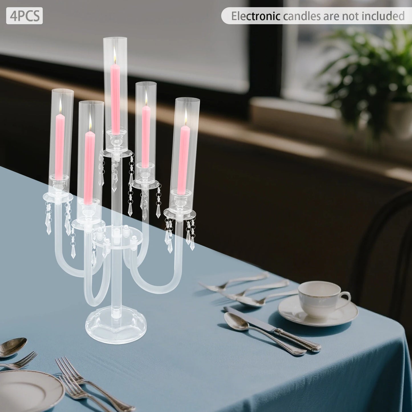 Acrylic Candle Holders 4+1 Arms Candelabra For Wedding Table Centerpieces