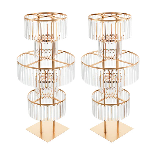 5 Tiers Wedding Flower Stand Acrylic Wedding Centerpiece with Crystal Pendants Gold/Silver for Ceremony Aisle Banquet Decoration