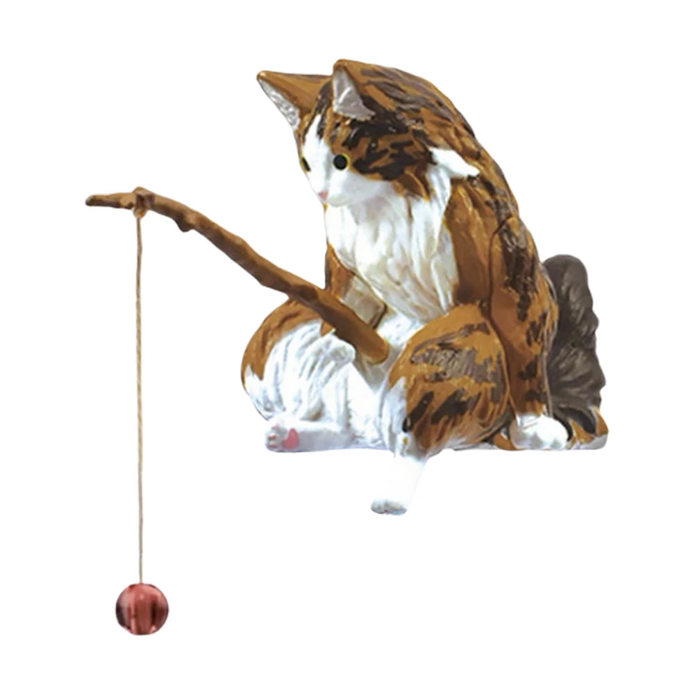 Cute Fishing Cat Figure Fish Landscaping Cartoon Cat Statue Sitting Fishing Little Cat Ornament Aquarium Decoration