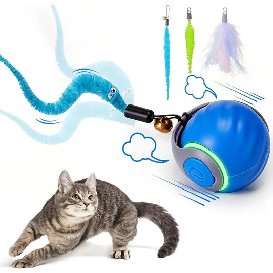 Interactive Cat Toy Ball - Automatic Interactive Cat Toys for Indoor Cats with 3 Tails, 2 Speeds Rechargeable Cat Enrichment Toy