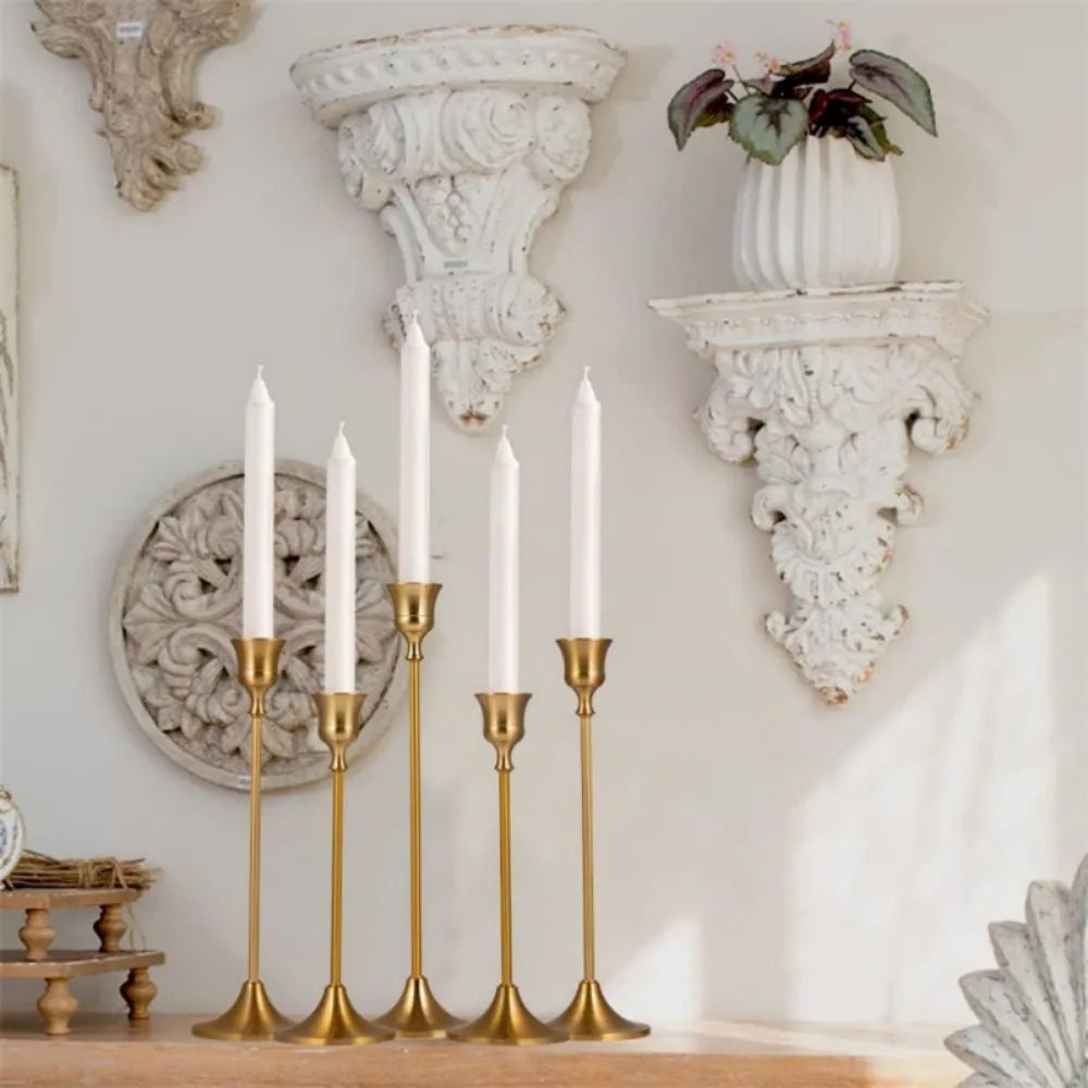 6pcs/Set Romantic Candlestick Gold Metal Taper Candle Holders European Elegant Home Decorate Holder for Room Wedding Decoration