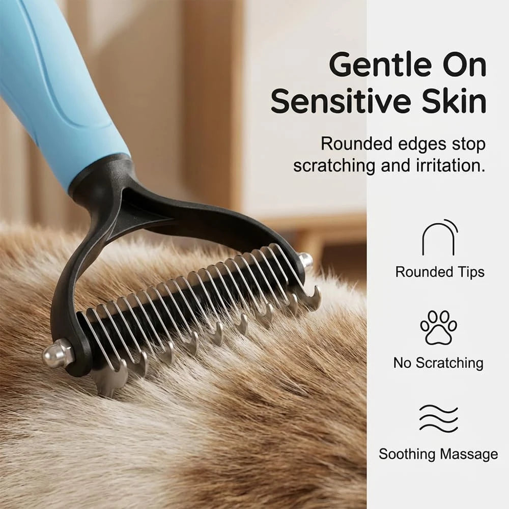 2-in-1 Dog Cat Dematting Comb, Must-Have Pet Grooming Tool Double-Sided Undercoat Rake Deshedding Brush, Pet Grooming Tool for Removing Tangles, Knots and Loose Fur