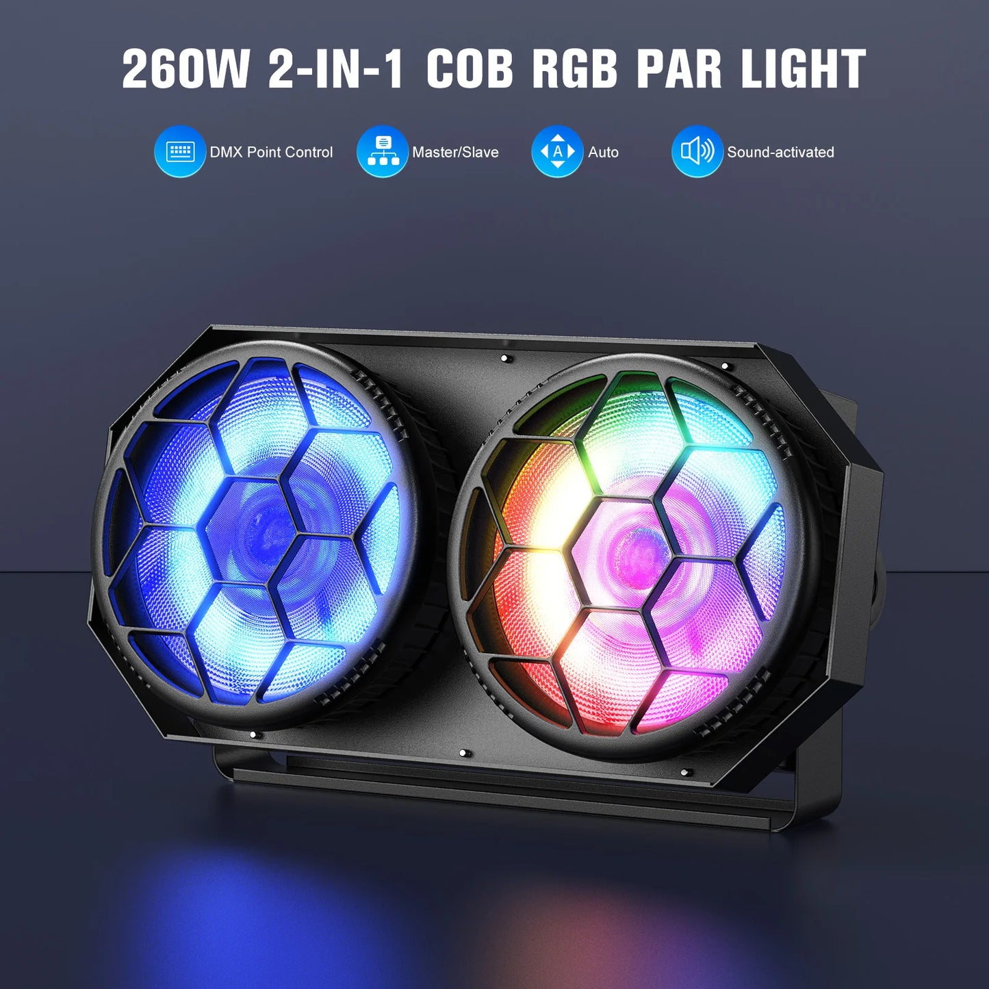 U'King 1/2/4Pcs 260W RGB COB LED Par Lights 2-eyes Fill Light Audience Lights DMX Strobe Stage Lights For DJ Disco Wedding Party