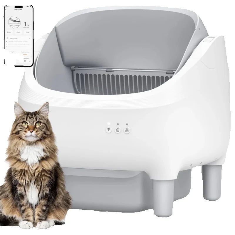 Self Cleaning Litter Box 95 L Large Capacity Automatic Cat Litter Box Self Cleaning for Multiple Cats with Safety Protection App Control 1 Roll Garbage Bags