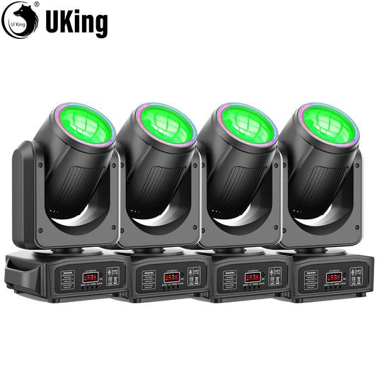 U'King 4Pcs 150W White LED Moving Head Light With RGB Strip 8Color&Gobo Wheel 18Prism DJ Light DMX512 For Wedding Party KTV Bar