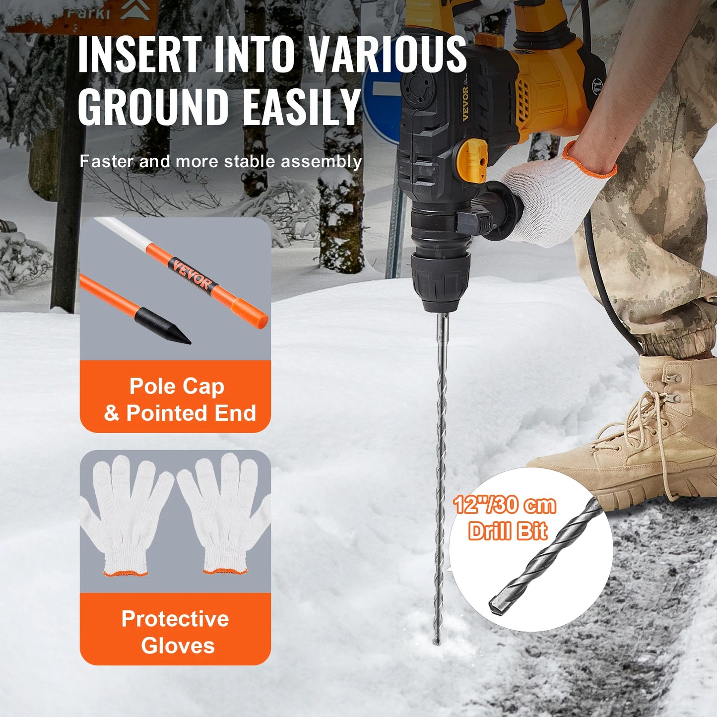 SucceBuy Driveway Markers 48 inch 0.4 inch Diameter Fiberglass Poles Snow Stakes For Parking Lots Walkways Easy Visibility