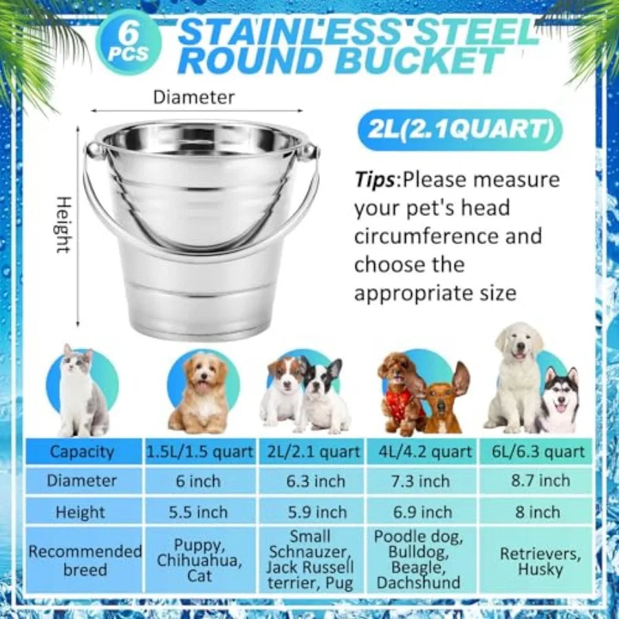 Pcs Stainless Steel Dog Water Bucket, Heavy Duty Stainless Steel Bucket Water Pails for Dogs Pets, for Kennels Farms Fences Cag