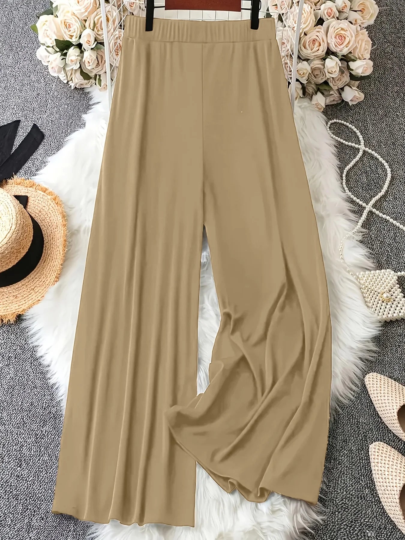 Wide Leg Pants Loose Daily Fashion Solid Color Decorative Button High Waist All Season Women Casual Trousers