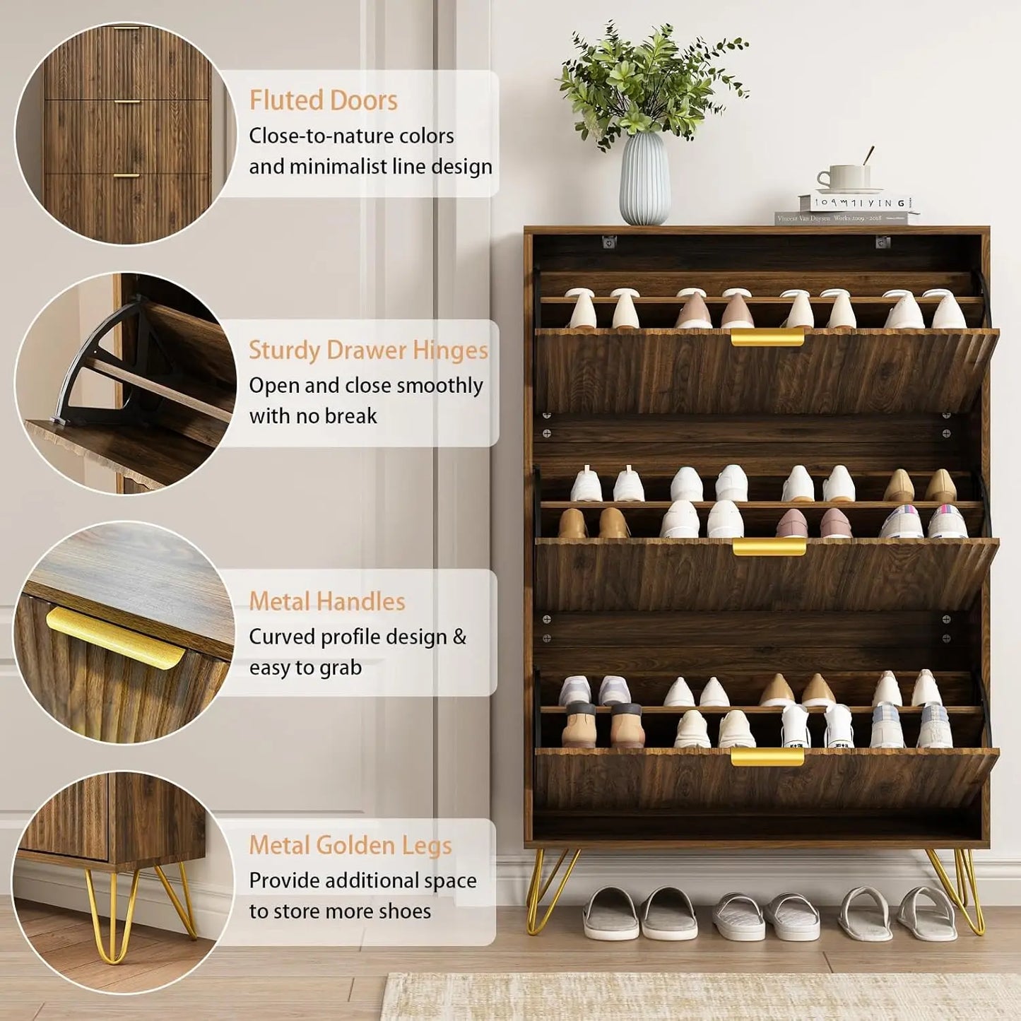 Shoe Cabinet With 3 Flip Drawers Slim Entryway Storage