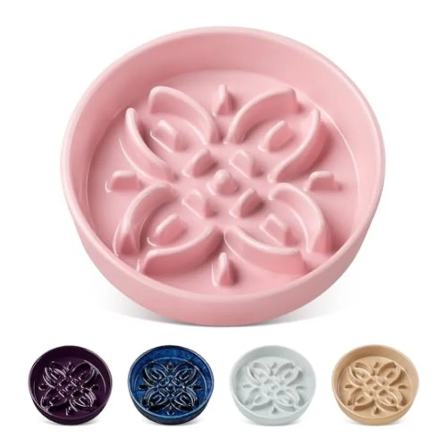 Ceramic Slow Feeder Dog Bowls Puzzle Dog Food Bowls with Floral Maze Anti -Slip Pet Food Dish for Large Breed 3 Cups