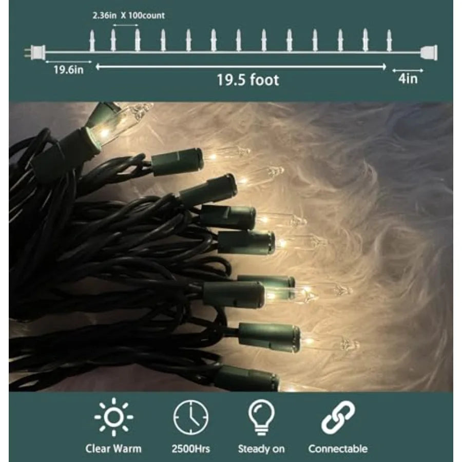 Christmas Lights 100 Count Clear Christmas Tree Lights String with Wire for Outdoor Indoor Christmas Decorations Wedding Decora