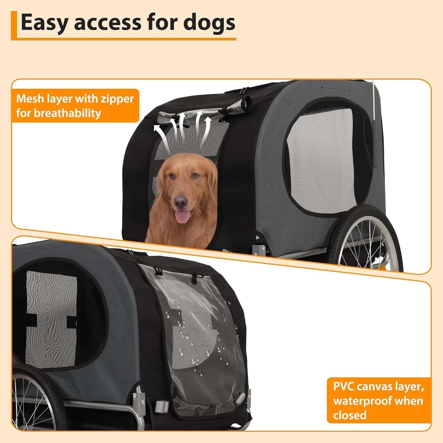 Steel Dog Bike Trailer with Universal Bicycle Coupler Folding Pet Cart Bicycle Carrier Max 40kg Water Resistant Pet Bike Trailer