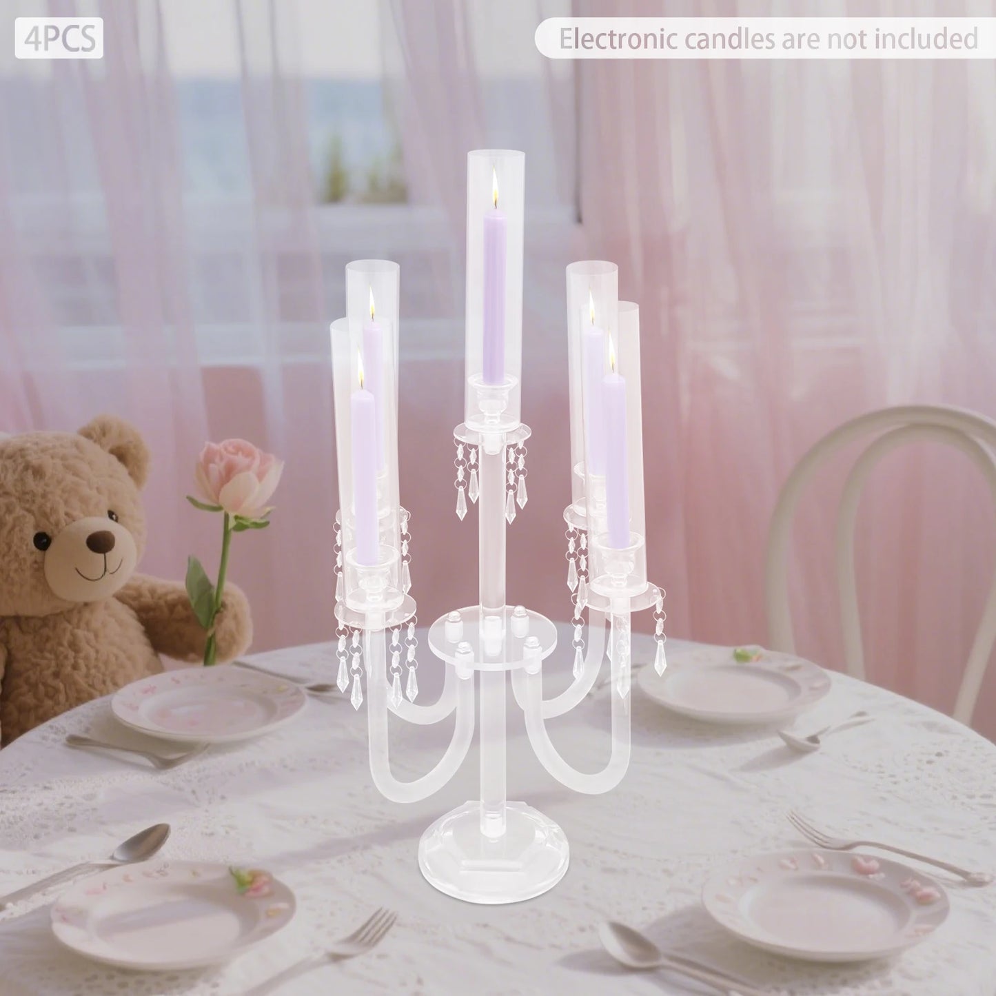 Acrylic Candle Holders 4+1 Arms Candelabra For Wedding Table Centerpieces