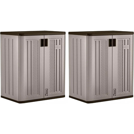 Suncast 2 Pack 9 Cu. Ft. Base Storage Cabinet, Resin Garage Organizer, Platinum Metallic/Slate