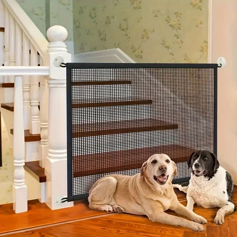 Heavy Duty Dog Barrier Fence with Hooks Insulated Net Foldable Breathable Mesh Mirror Door Pet Security Gate for Indoor Outdoor