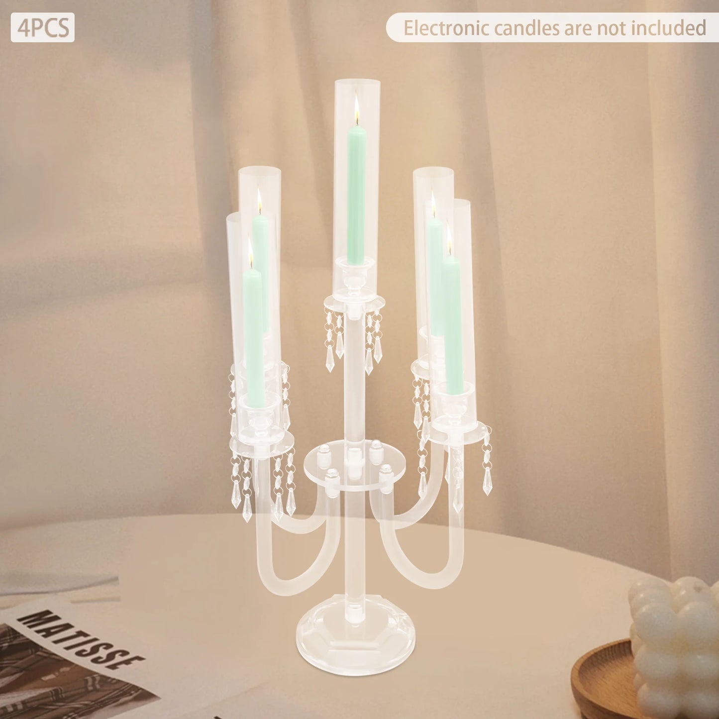 Acrylic Candle Holders 4+1 Arms Candelabra For Wedding Table Centerpieces