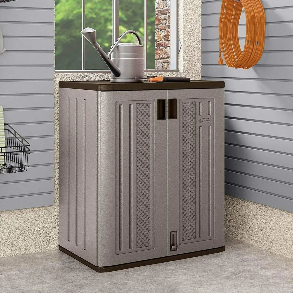Suncast 2 Pack 9 Cu. Ft. Base Storage Cabinet, Resin Garage Organizer, Platinum Metallic/Slate