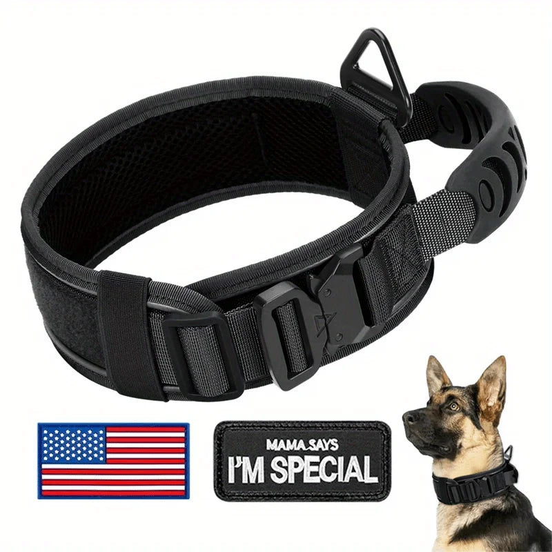 ZCAYNGER 3pcs 2.6" Tactical Dog Collar for Medium Dogs, Adjustable Heavy Duty Nylon Dog Collar with Reflective Stitching And Padded Handle for Hiking/Running