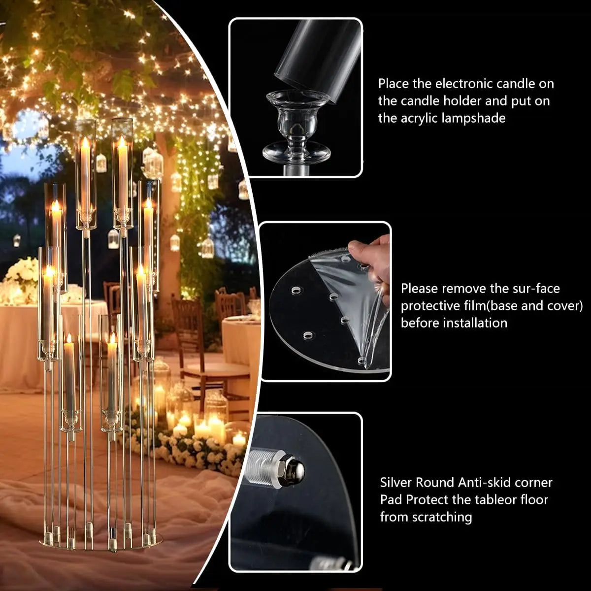 4PCS 8 Arms Clear Candelabra Candle Holder for Wedding Decorations Arcylic Candlestick Holder with Shade for Table Dinner Party