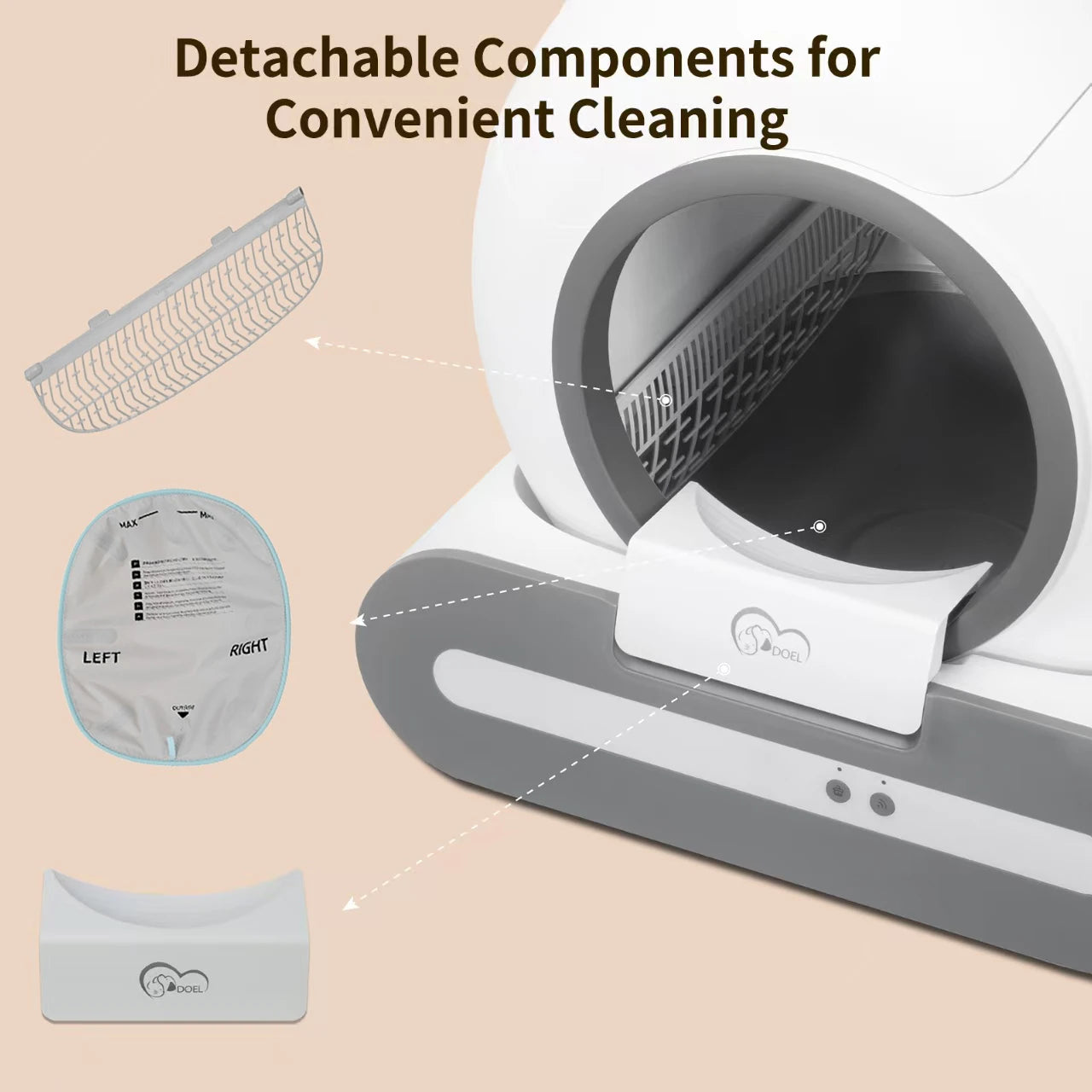 DOEL 65L Self-Cleaning Cat Litter Box App Control, ONLY Supports 2.4G WiFi w/Litter Mat&Trash Bags, Fit for Tofu & Mixed Litter