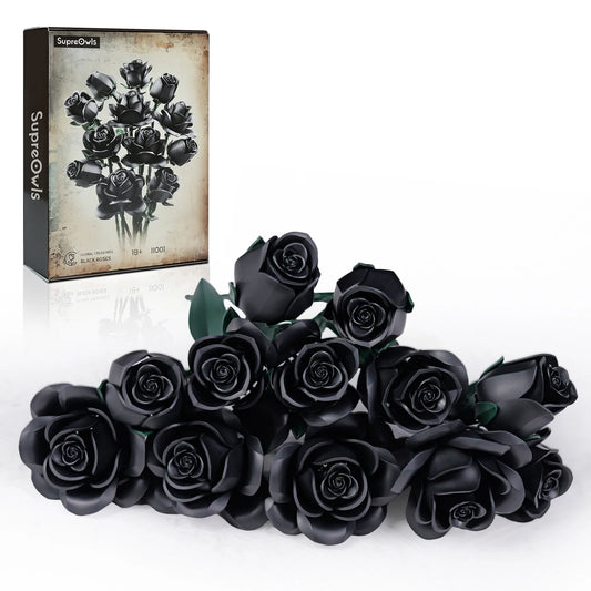Black Roses Block Flower Building Set Simulated Rose Artificial Floral Wedding Home Decoration Bouquet Brick Toy Gift for Adults