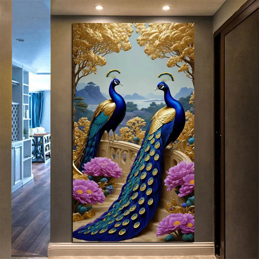 Colorful Peacocks Large Size Diy Diamond Painting Kits New Animal Big Birds Full Drill Mosaic Embroidery Pictures 100x200cm