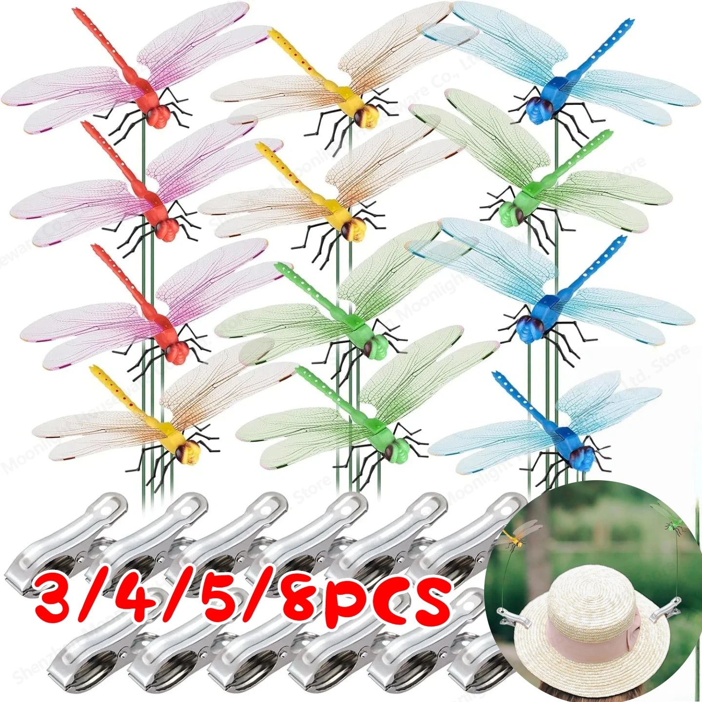 31CM Simulation Dragonfly Clip Bug Deterrent Realistic Dragonfly Hat Clip Bug Repellent Dragonfly Home Garden Decoration Supply