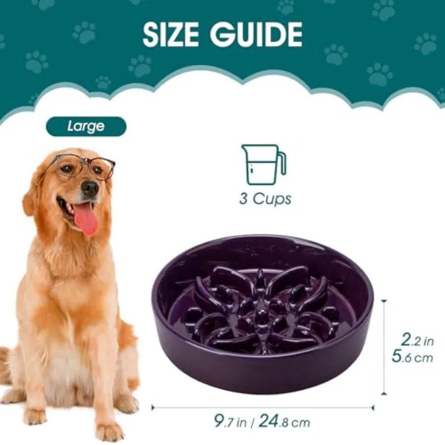 Ceramic Slow Feeder Dog Bowls Puzzle Dog Food Bowls with Floral Maze Anti -Slip Pet Food Dish for Large Breed 3 Cups