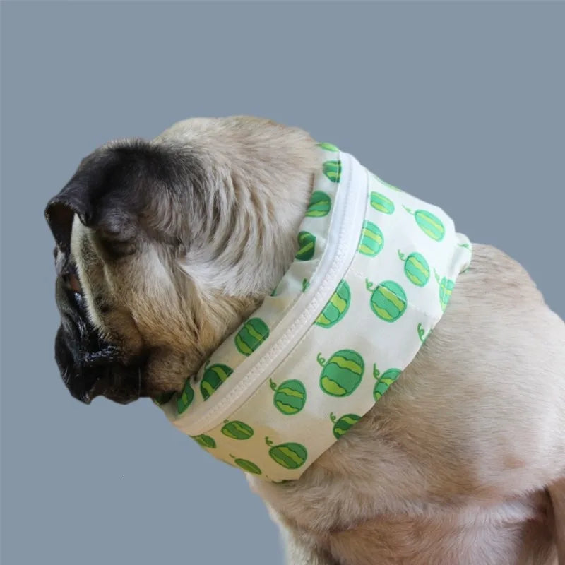 Cartoon Print Pet Cooling Neck Wrap Reusable Gel Core Breathable Cotton Zippered Detachable Summer Outdoor Heatstroke Prevention Small Dog Owners pet collars