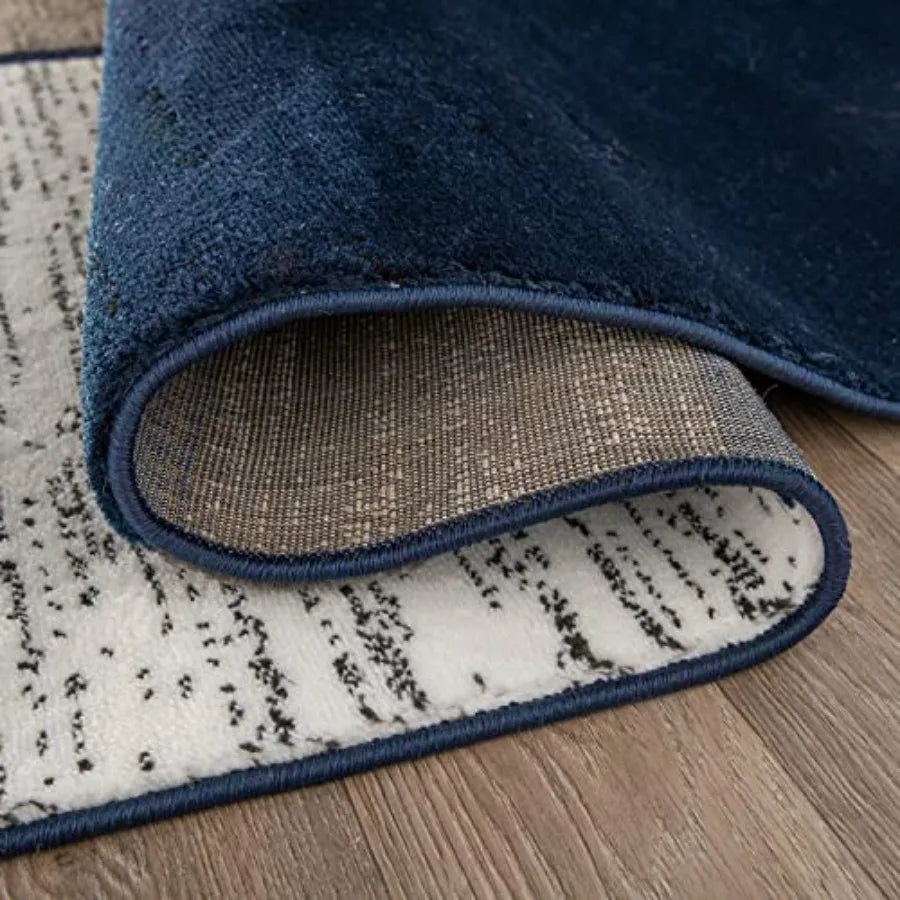 Modern Geometric Boxes Navy Area Rug for Living Room Bedroom Dining Room, Non-Shedding Carpet, 5'3 x 7'3, Polyester