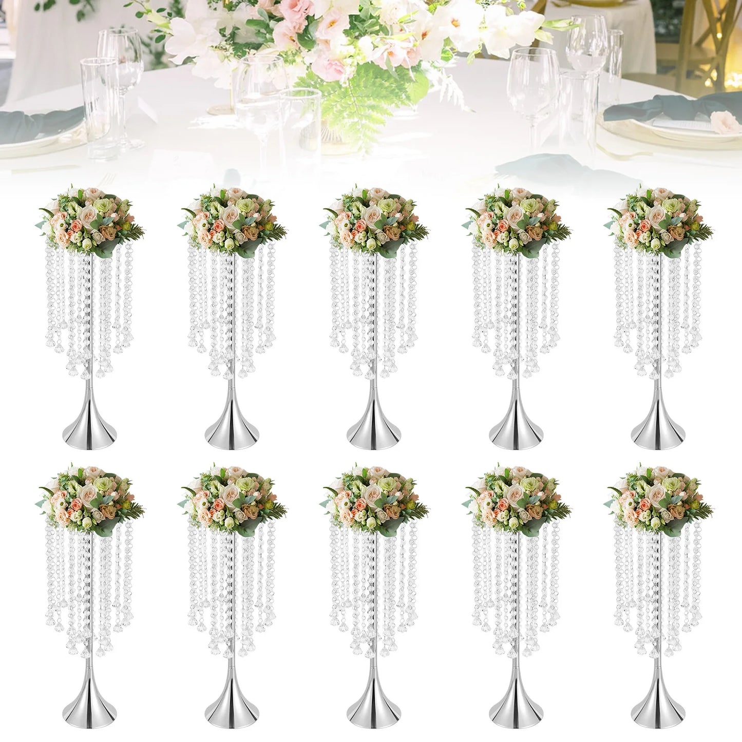 10Pcs Flower Stand Wedding Centerpieces Luxurious Acrylic Crystal Flower Arrangement Vase for Wedding Party Dinner Event Hotel