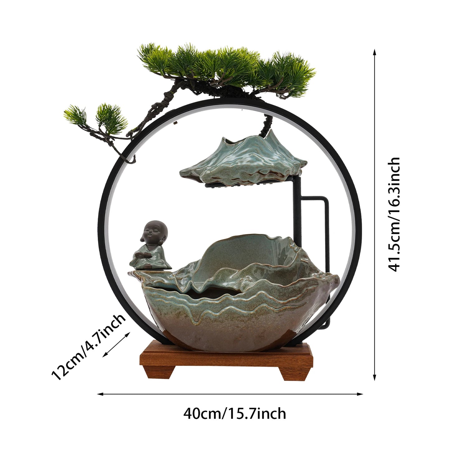 Ceramic Desktop Water Fountain With Poetry And Book Monk Decor