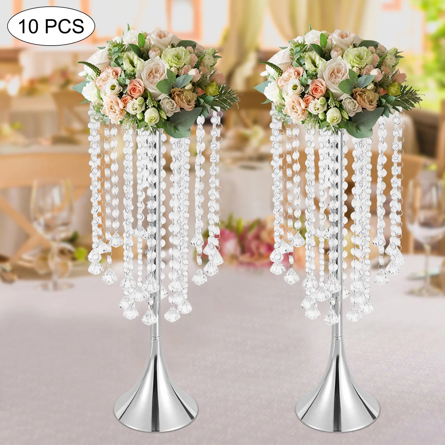 10Pcs Flower Stand Wedding Centerpieces Luxurious Acrylic Crystal Flower Arrangement Vase for Wedding Party Dinner Event Hotel