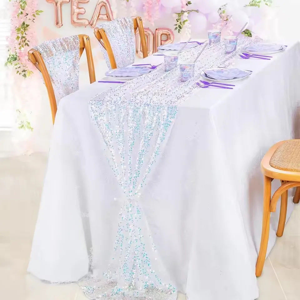 Glitter Iridescent Sequin Table Runner,Soft Wedding Dining Table Decoration For Bridal Baby Shower Girl Birthday Wedding Party