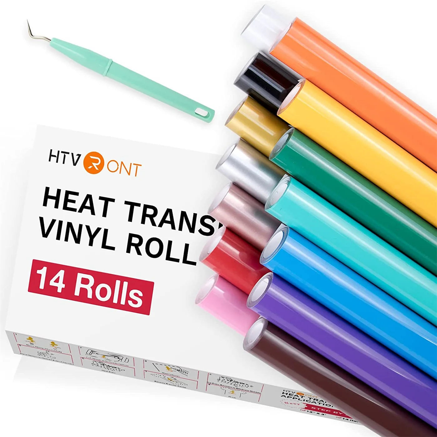 HTVRONT 14pcs 12inX3ft Multi-Color PU Heat Transfer Vinyl Roll for Cricut T-shirt Printing DIY Iron on HTV Film Christmas Gift