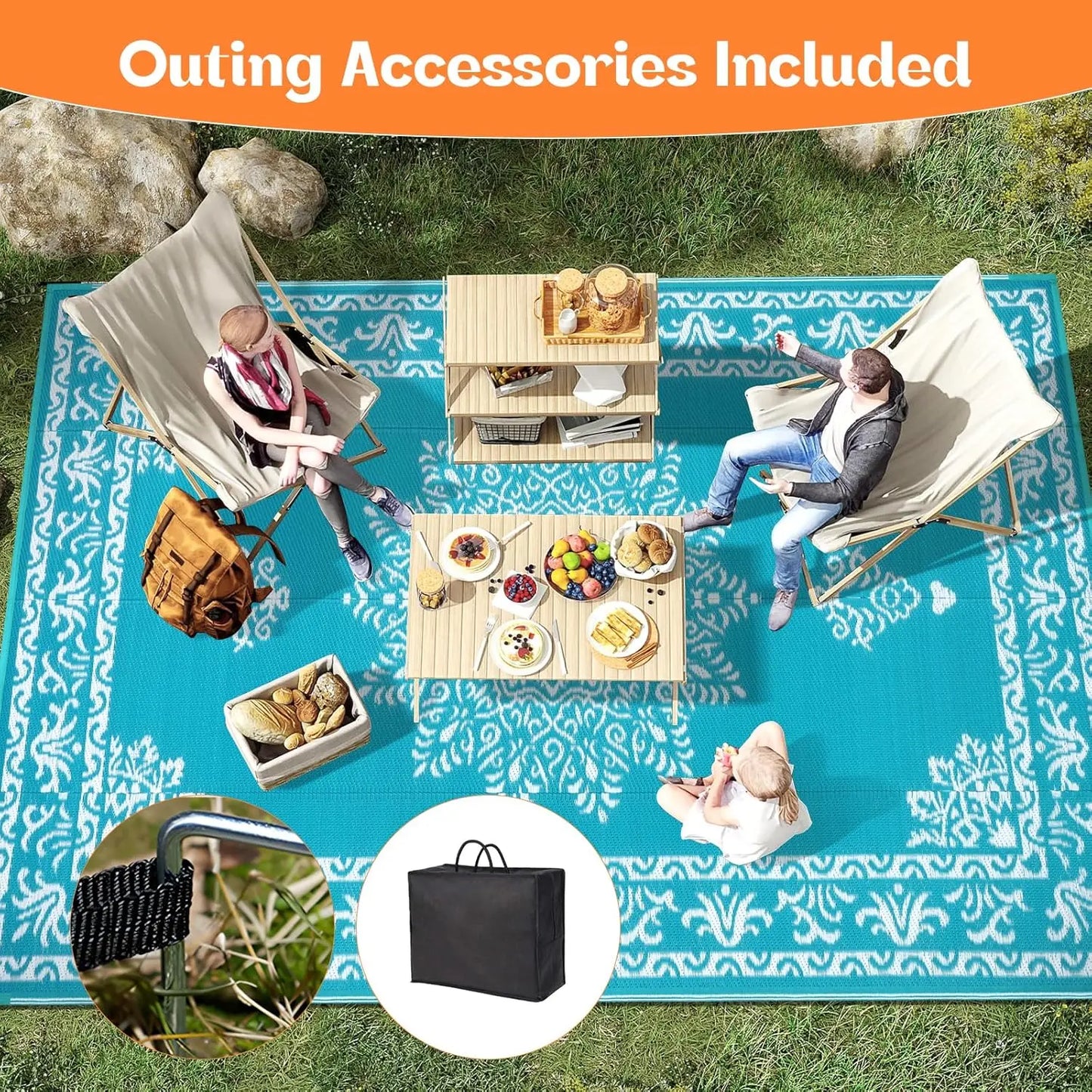 Waterproof Reversible Rug UV Resistant Patio Mat For Outdoor Spaces