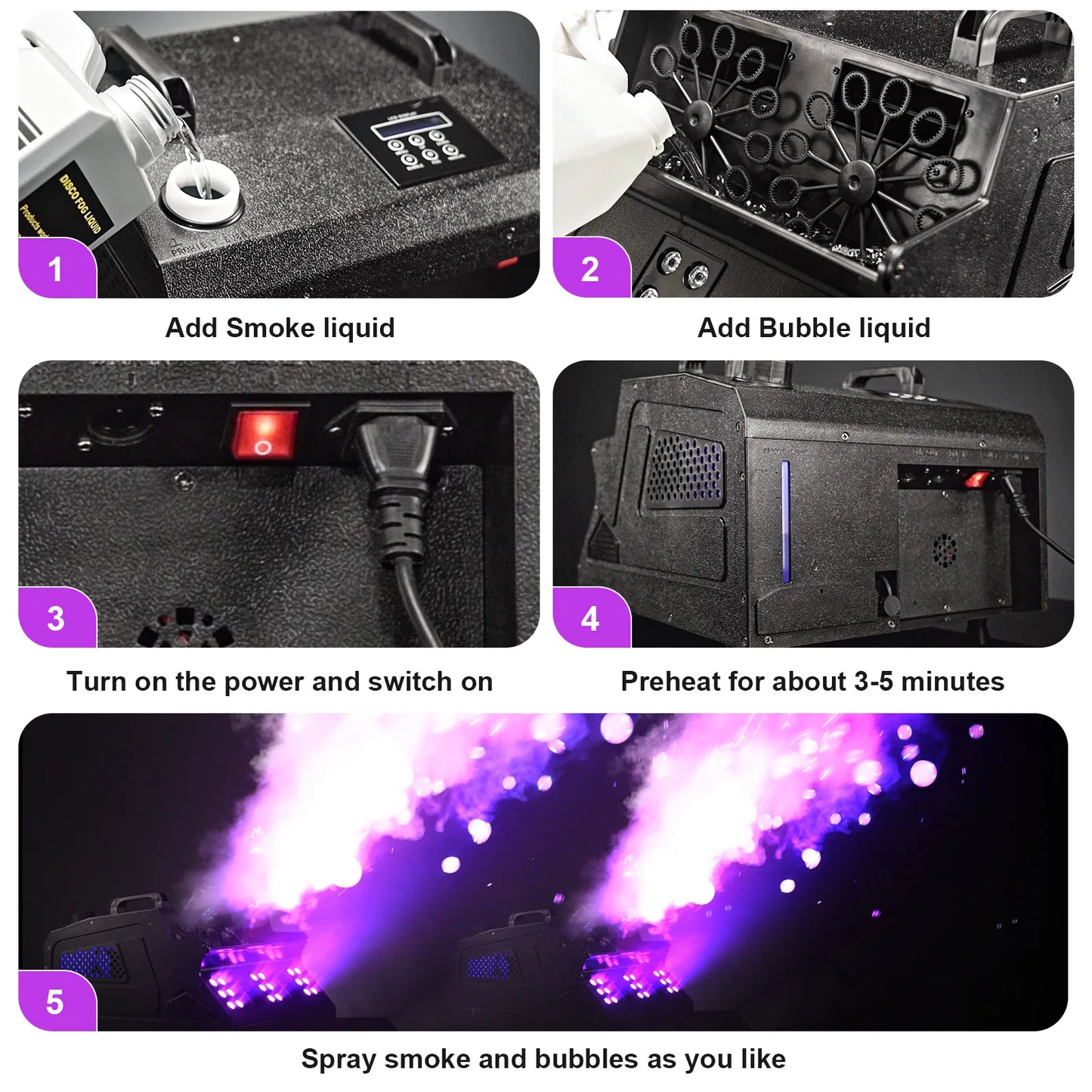 Yiflamefly 1500W Bubble Fog Machine 8 RGB 3IN1 LED Smoke Bubble Machine DMX Stage Light with Remote Control For DJ Wedding Party