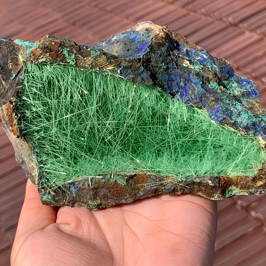 Green Needle Quartz Azurite Specimen Bright Burrs Irregular Semi Precious Natural Rocks Stones Home Office Decoration