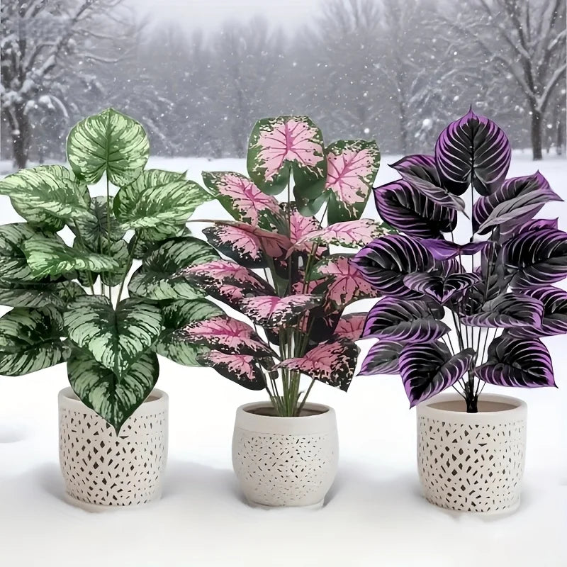 3pcs 60cm  Large Artificial Green Plant Set Garden Decoration 36 Leaves Simulated Bonsai Potted Decor Home Room Party Wedding
